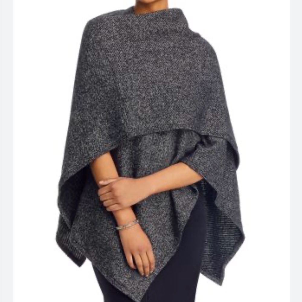 Eileen Fisher Organic linen cotton Terry Serape PonchoWrap Marled Knit GreyWhite